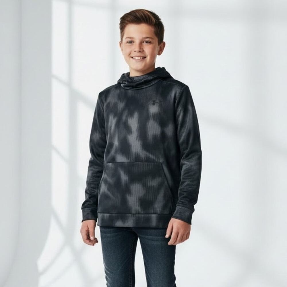 Under Armour Fleece Printed Hoodie NWT Boy's Sz L Gray Camo Sweatshirt Loose